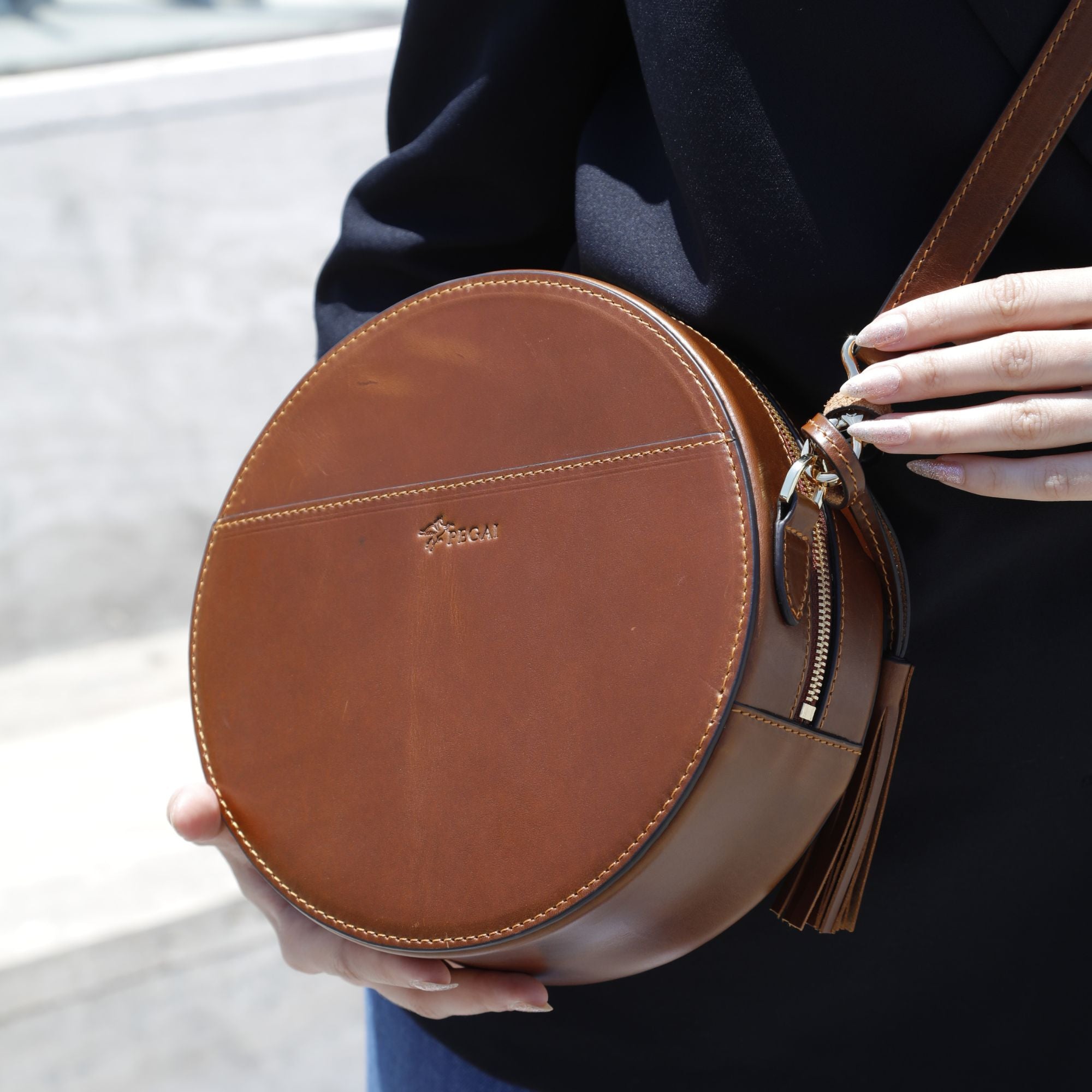 Leather circle crossbody outlet bag