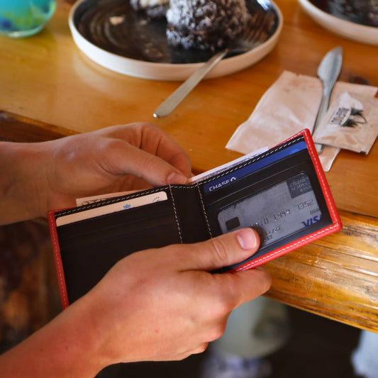 Edward | Italian Leather Wallet | Red & Black