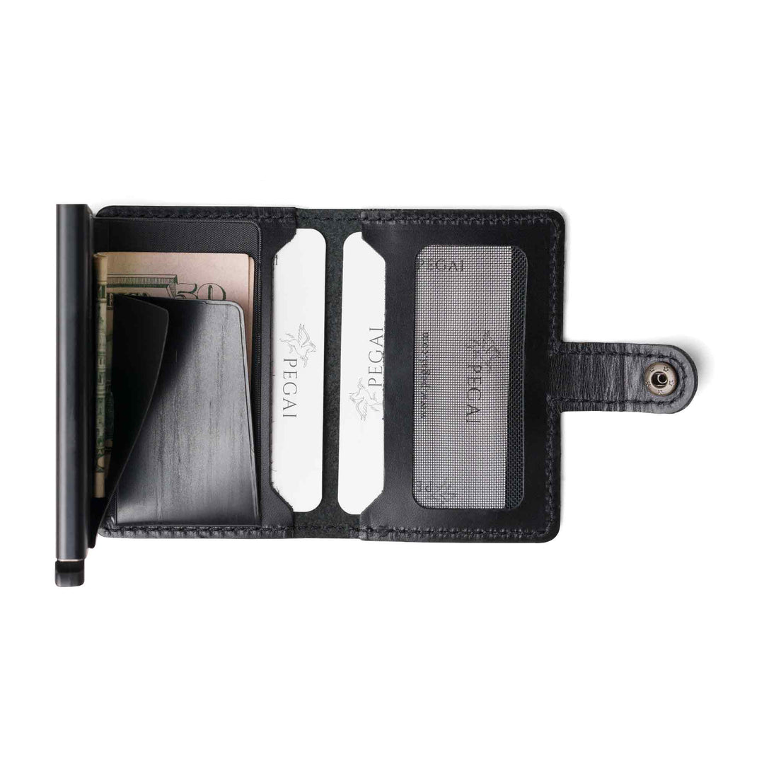 Leather Quick Card Access Wallet | Black | Agustine