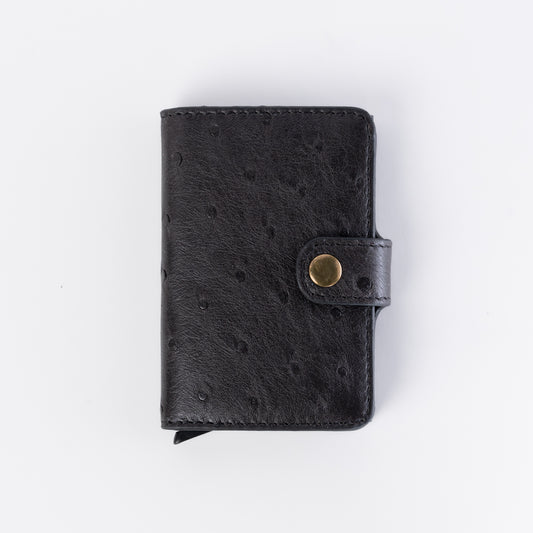 Agustine | Ostrich Leather Quick Card Access Wallet | Black