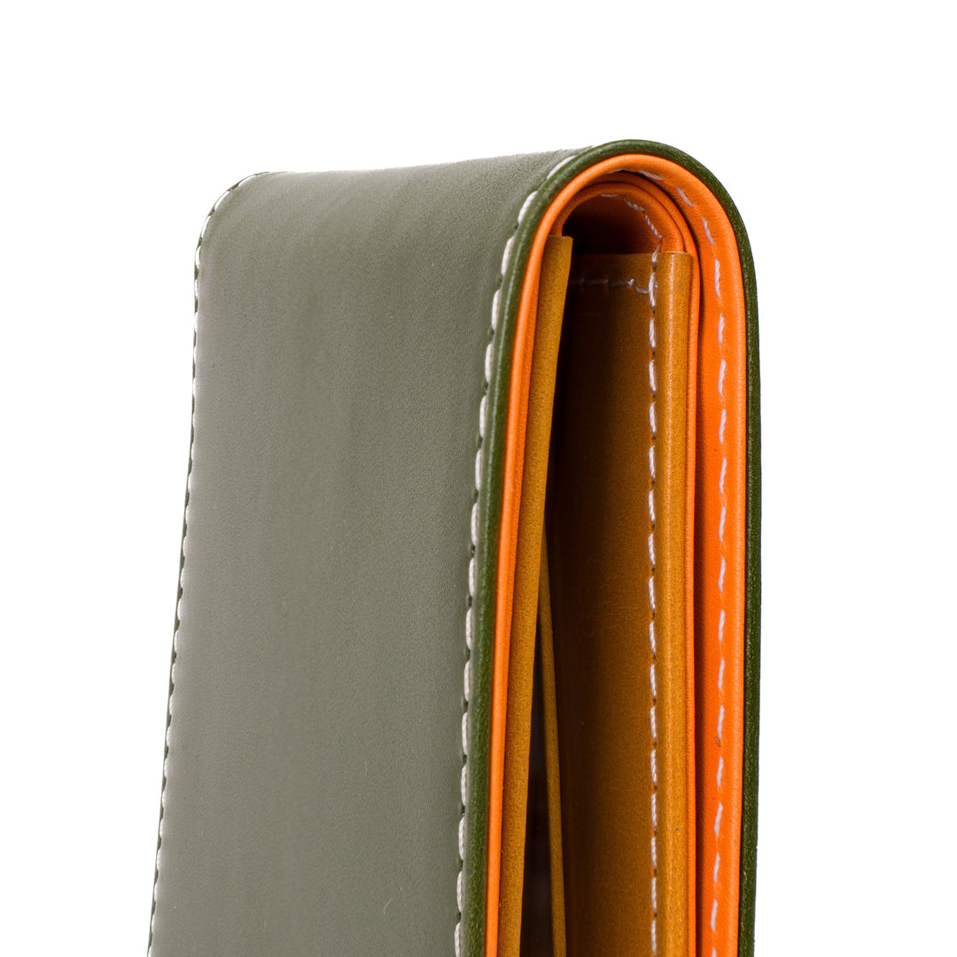 Italian Vegetable Tanned Leather Wallet | Green & Mustard | Malcolm