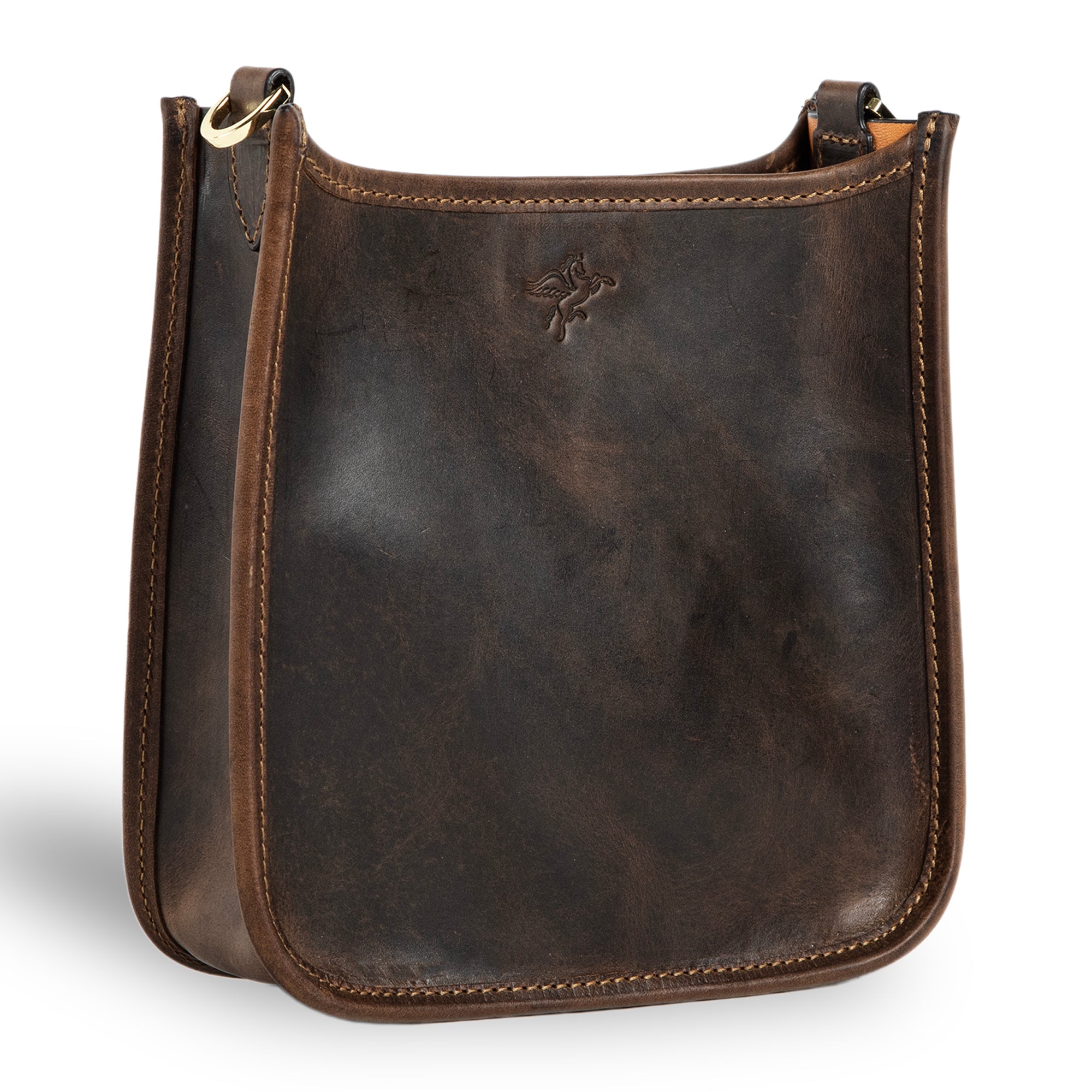 Dark brown leather shoulder bag. selling Cross body messenger hobo purse.