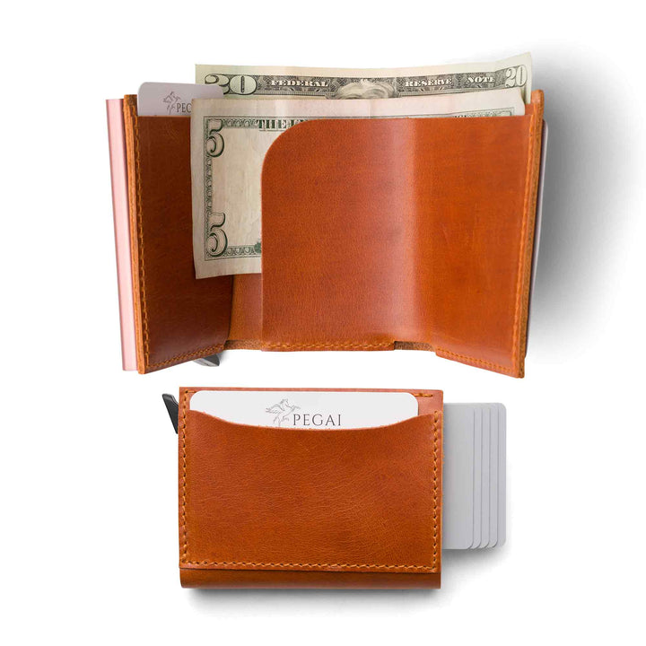 Leather Quick Card Access Trifold Wallet | Whiskey | Mack