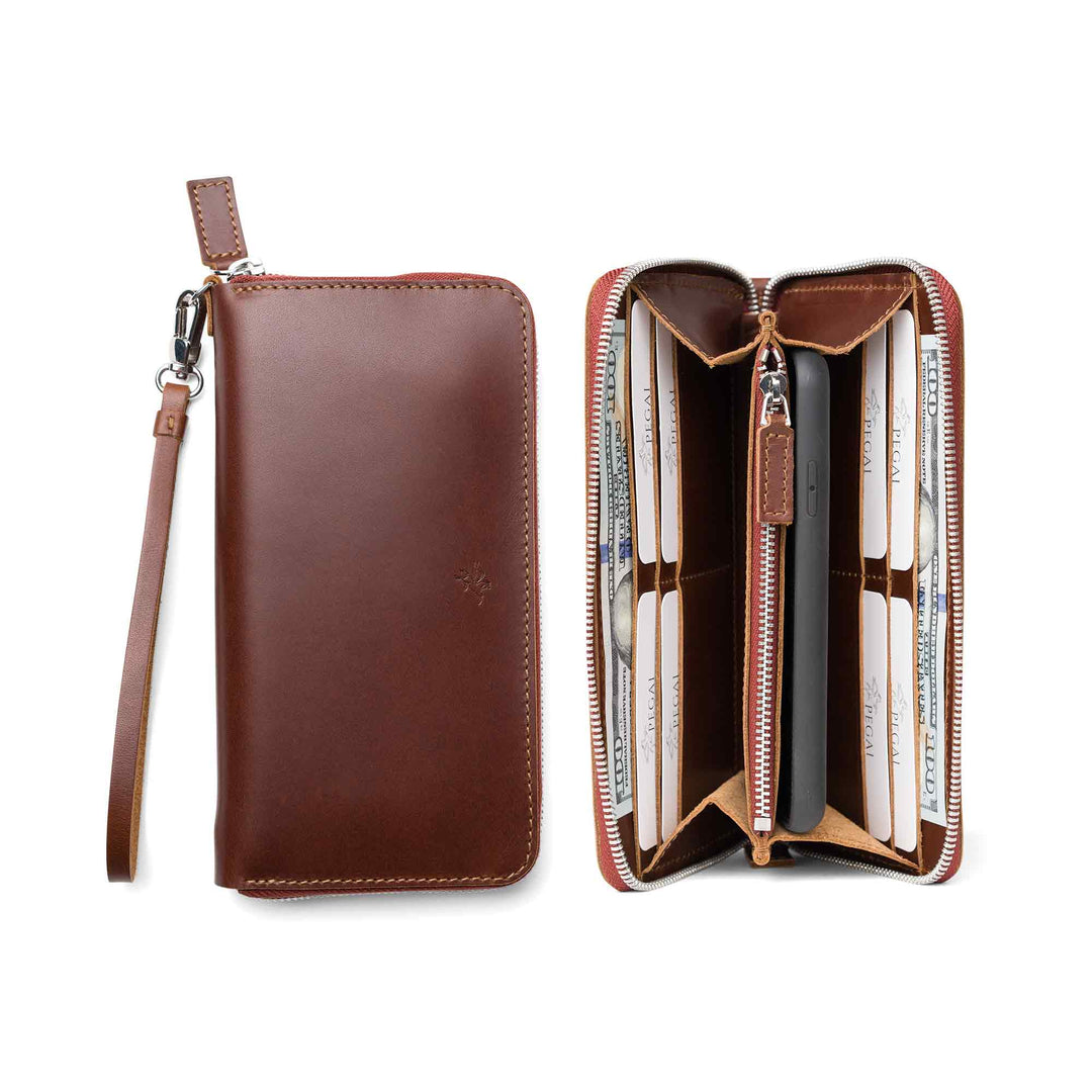 Leather Large Wallet, Rum Brown
