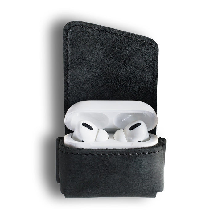 austin leather airpods case charcoal black