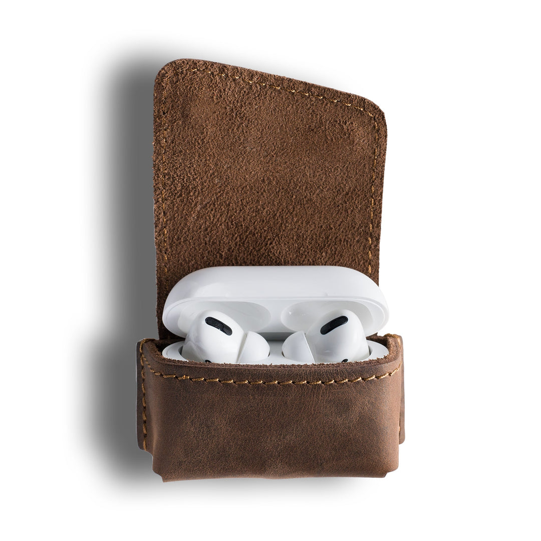 austin leather airpods case chestnut brown